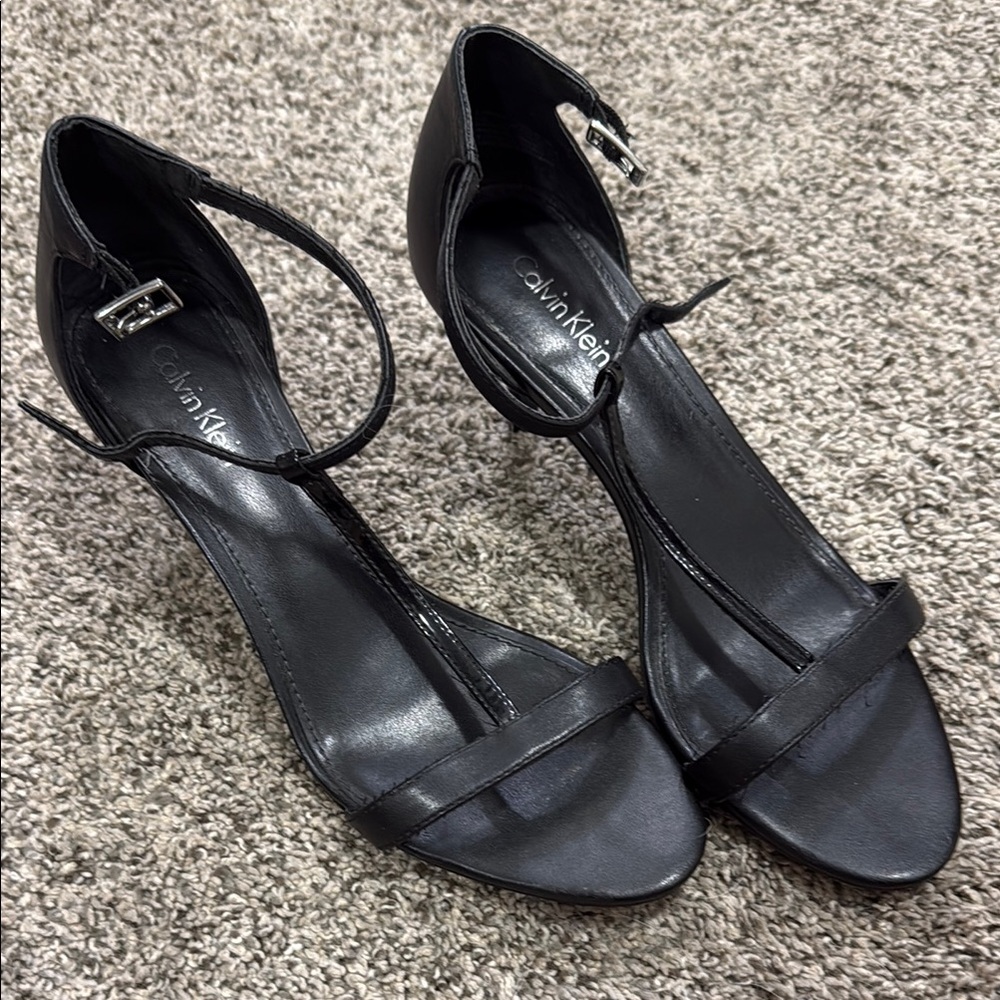 Calvin Klein Black T-Strap Heels